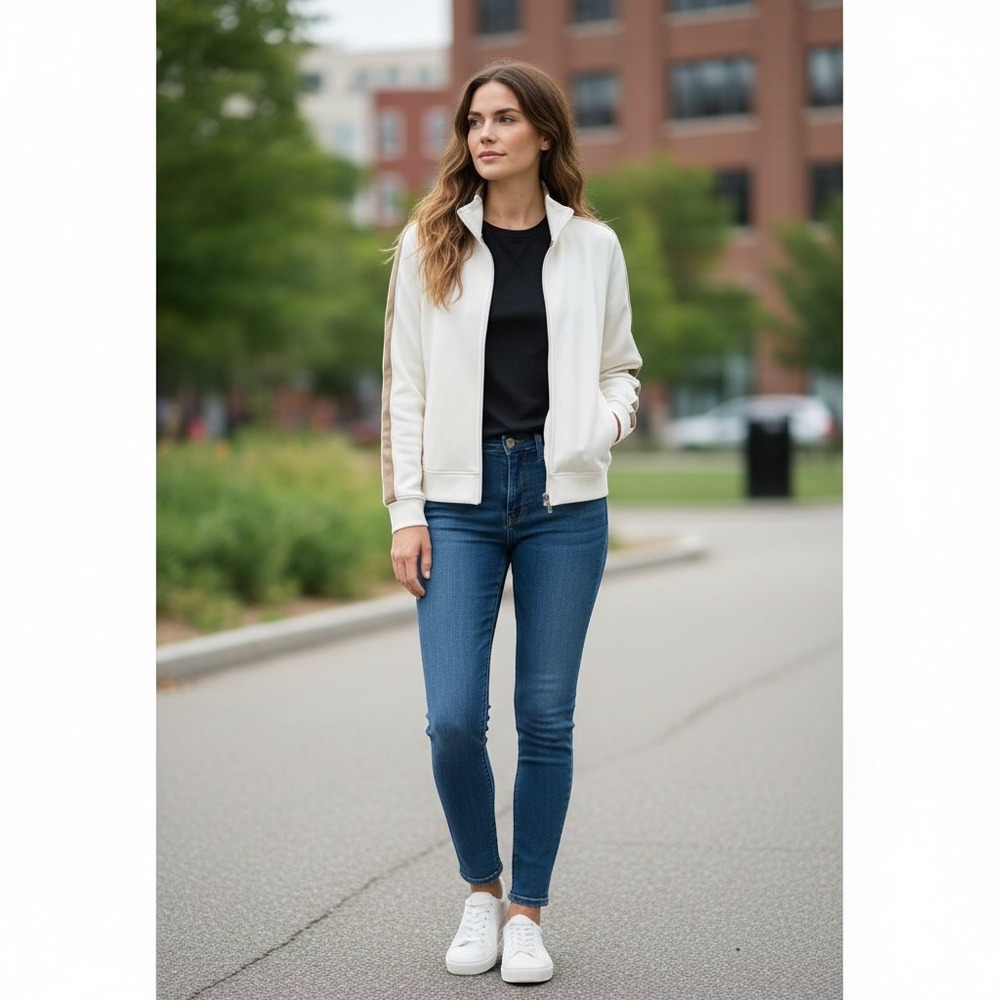 Lauren Ralph Lauren Active - Women's - Medium - Track Jacket-- White W/Stripe